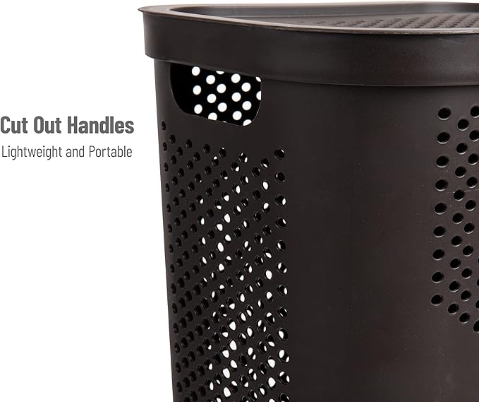 Mind Reader 60L Slim Laundry Hamper, Clothes Basket, Lid, Ventilated, Plastic, 17.25"L x 13.75"W x 23.5"H, Set of 2, Brown