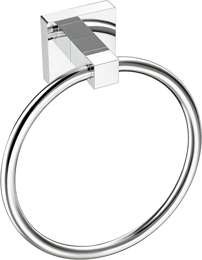 RUACQ Towel Ring for Bathroom,Square Base Hand Towel Holder Hangers Wall Mount,Heavy Duty,Stainless Steel(Chrome)