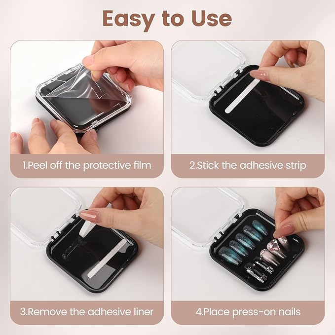 15 Pcs Press On Nail Packaging Box Press on Nail Storage Box for Press Ons with 90 Pcs Adhesive Double Sided Tape for Fake Nail Storage Case Nail Display Nail Salon Supplies (Black)