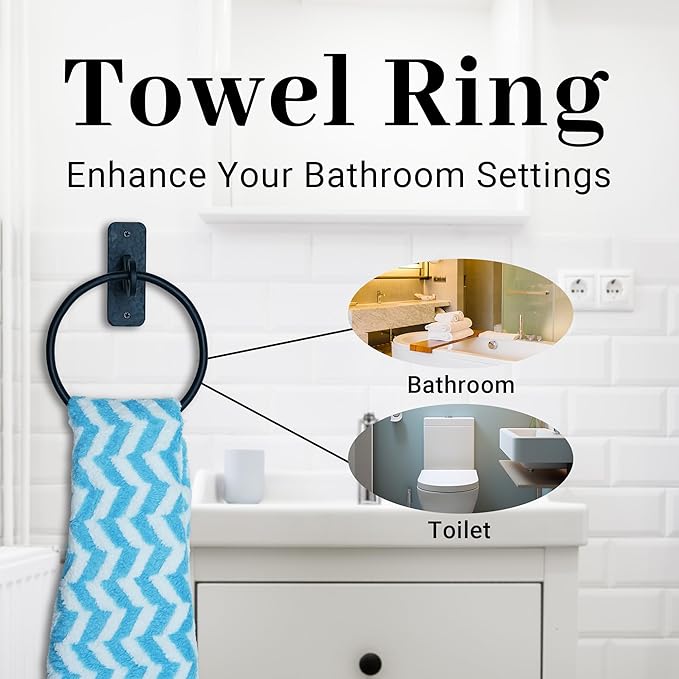 The Metal Magician Round Hand Towel Holder for Bathroom Wall - Kitchen Towel Ring - Aesthetic Design & Heavy Duty Durability - (Spiral Suspension) - (Black)
