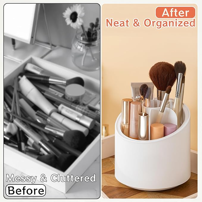 360?? Rotate Makeup Brush Holder Organizer, Makeup Organizers Countertop, Dustproof Beauty Brushes Storage Makeup organization and Skincare Storage for Vanity, Desktop, Bathroom