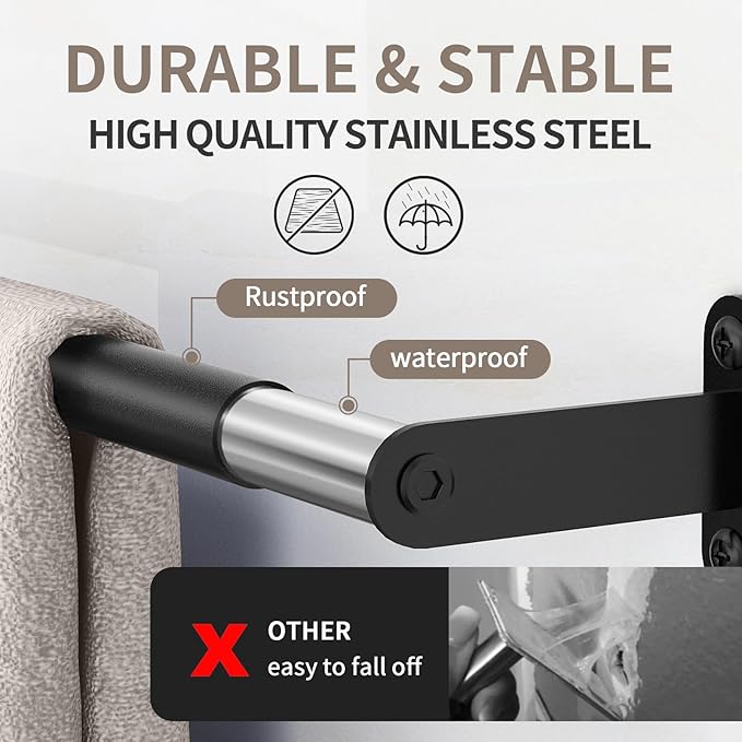 JUYSON Bathroom Towel Bar 24 Inch, Towel Racks for Bathroom Wall Mounted, Stainless Steel Heavy Duty Modern Single Towel Bar Holder Towel Rod Wall Mounted(Single Bar-Black, 24 in)