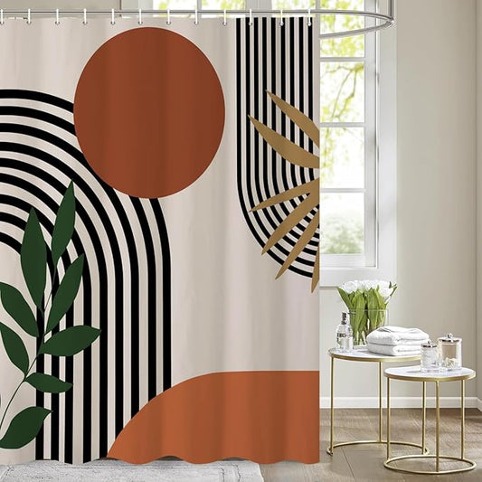 ChloropLastid Boho Shower Curtain for Bathroom Mid Century Modern Bohemian Abstract Geometric Fabric Waterproof Bathroom Shower Curtains Set 60x72 Inch