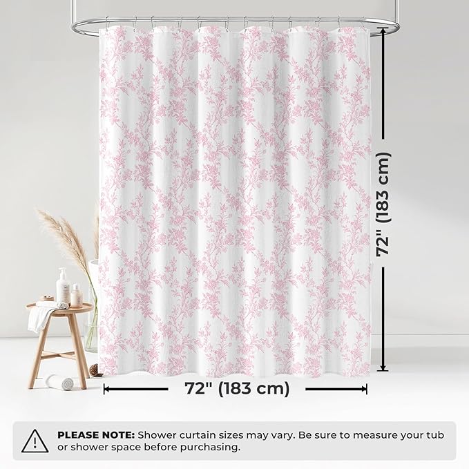 Pink Floral Shower Curtain, Vintage Cotton Linen Cottagecore Shower Curtains for Bathroom