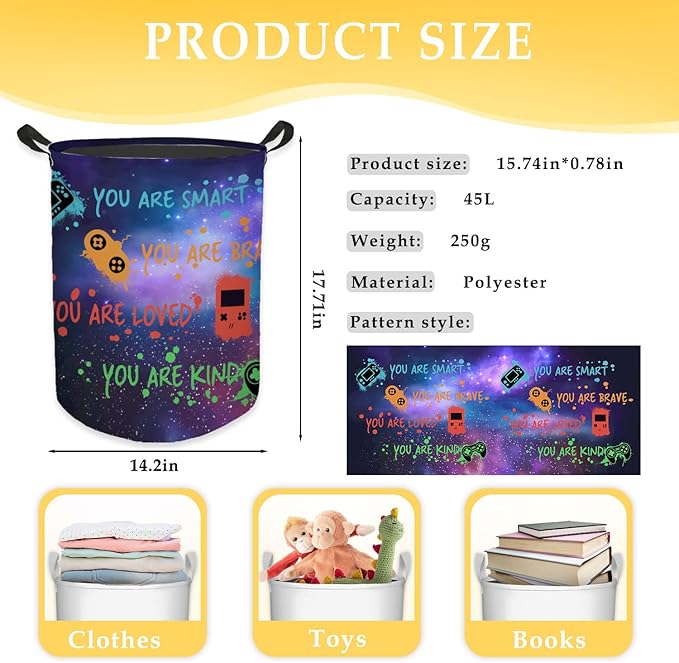 Game Gaming Laundry Basket, Toybox for Boys Room, Inspirational Laundry Basket Hamper Waterproof Collapsible Clothes Toys Storage Bin Organizer for Bedroom Bathroom Boys Gamer Room
