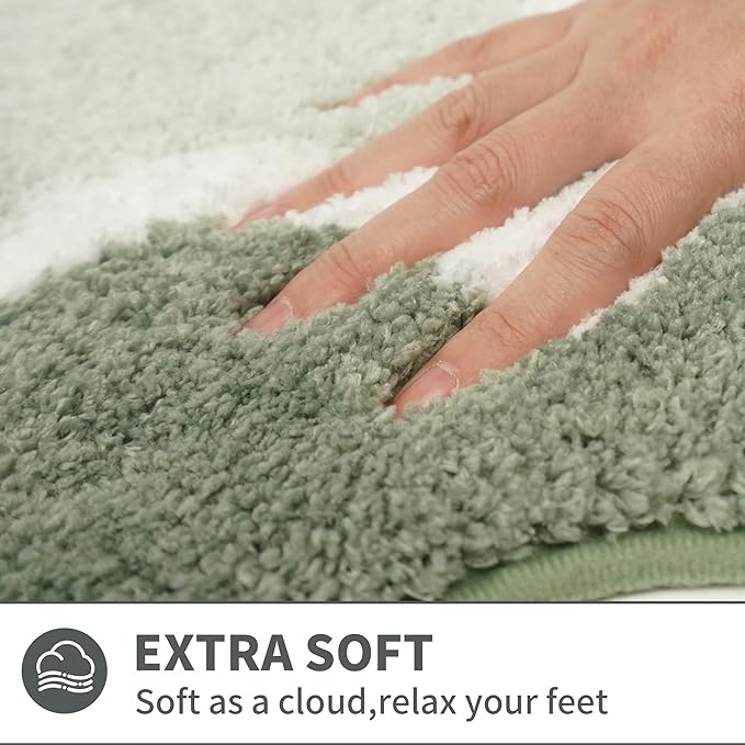 Scalloped Green Small Bathroom Rugs Mat,Non Slip Absorbent Quick Dry Bath Mats for Shower Room,Plush Microfiber Bath Rug for Bathroom Floor Washable Carpet for Shower Tub Sink Bedroom,16"x24"