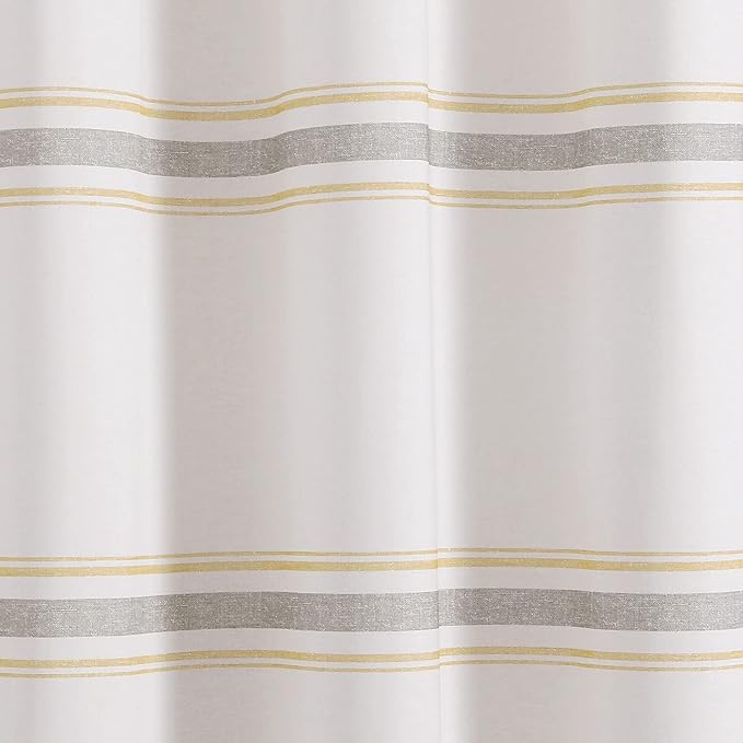 Lush Decor Farmhouse Stripe Cotton Shower Curtain, 72" W x 72" L, Yellow & Gray - Striped Bathroom Curtain - Fabric Shower Curtains - Farmhouse Bathroom Decor