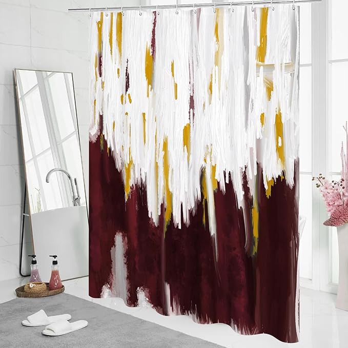 MitoVilla Burgundy Shower Curtain, Graffiti Ombre Fabric Shower Curtains for Modern Abstract Bathroom Decor, Brush Strokes Oil Painting Design, Watercolor, 72 x 72