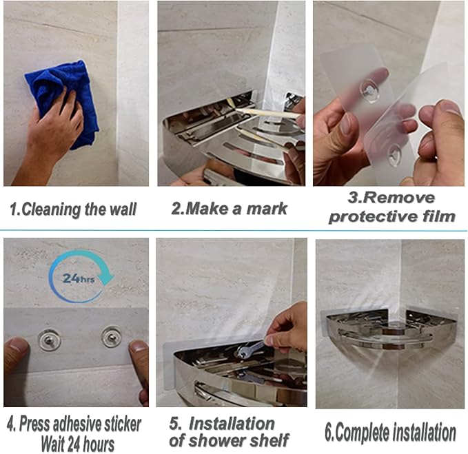 4Pcs Shower Caddy Adhesive Replacement, Stickers with Screws Stainless Steel for Caddies, Adhesive Hooks with Strong Sticky, Seamless Screws for Shower Rack Basket Heavy Duty