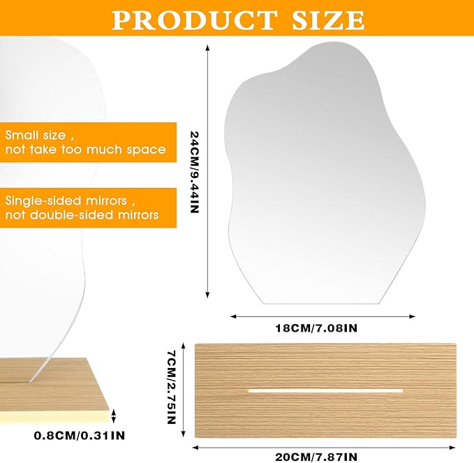 Prasacco Aesthetic Vanity Mirror with Stand, Irregular Wavy Cloud Mirror for Office Cubicle Room Decor