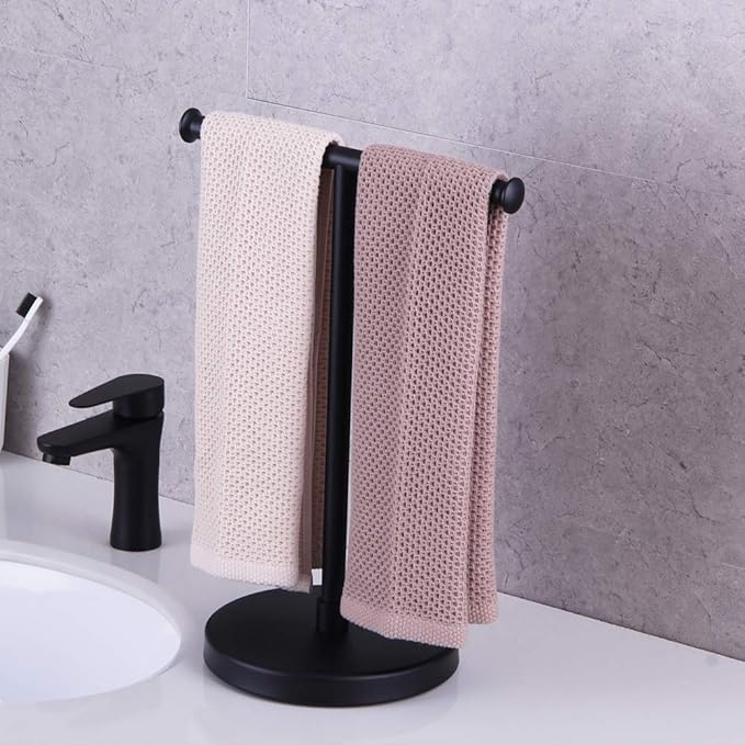 GERZWY SUS 304 Stainless Steel Hand Towel Holder Standing Tree Rack for Bathroom Vanities Countertop, Matte Black DZY024-BK