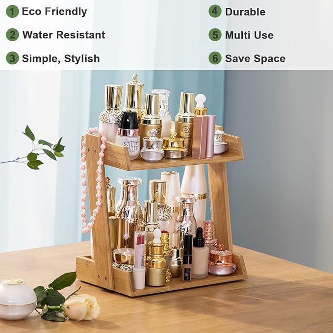 Organizer Vanity Dresser Bathroom Counter Organizer for Skincare Perfume Beauty Cosmetic, Bamboo