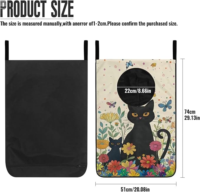 ZOUTAIRONG Black Cat Flower Hanging Laundry Hamper Kids Girls Laundry Basket Laundry Hamper Space Saving Home Storage Organizer Clothes Hampers