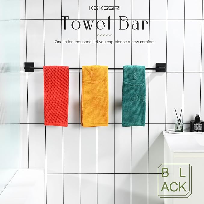 KOKOSIRI 32 Inch Bath Towel Bars Bathroom Towel Racks Towel Holder Towel Rods Kitchen Towel Hanger Bathroom Accessories Stainless Steel Wall Mounted Matte Black B4006BK-L32