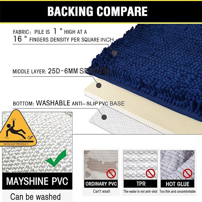 BOANKODU Bathroom Rugs Sets 2 Piece, Extra Soft Chenille Bath Mat Absorbent Bathroom Rug, Bathroom Mat with PVC Non-Slip Bottom, Machine Washable Bath Rugs (32x20 Inch + 24x16 Inch, Navy Blue)