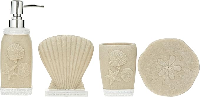 Sweet Home Collection Bathroom Accessories Unique Collections Modern Classic Contemporary Decorative Beautiful Designs Bath Shower Tub Décor, 4 Piece Set, Coastal (Pack of 1)