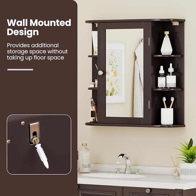 Giantex Bathroom Medicine Cabinet, Wall Mounted Bathroom Mirror Cabinet with Mirrored Door & 4 Interior Shelves, 6 Open Shelves, Mounting Hardware, Space-Saving Storage Cabinet, White