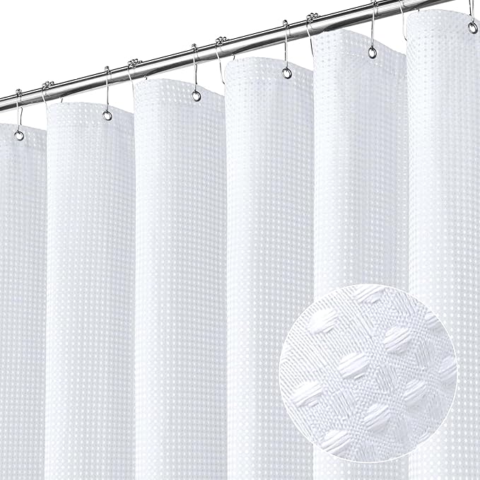 MitoVilla White Waffle Small Stall Shower Curtain - 36 x 72, Farmhouse Half Size, Fabric Narrow Shower Curtains for Bathroom Decor