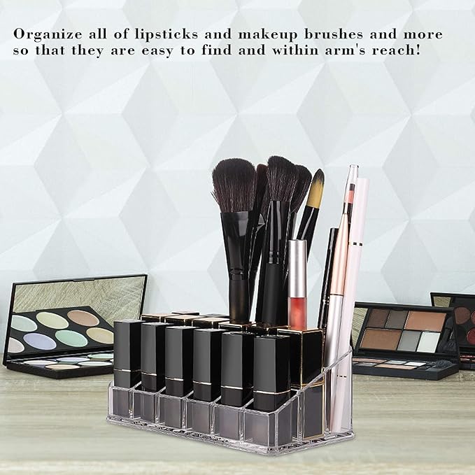 Lipstick Organizers and Storage,18 Slots Acrylic Lipstick Holder & Cosmetics Storage Display Case,Keep Lipsticks,Lip Gloss,Makeup Brushes in Order