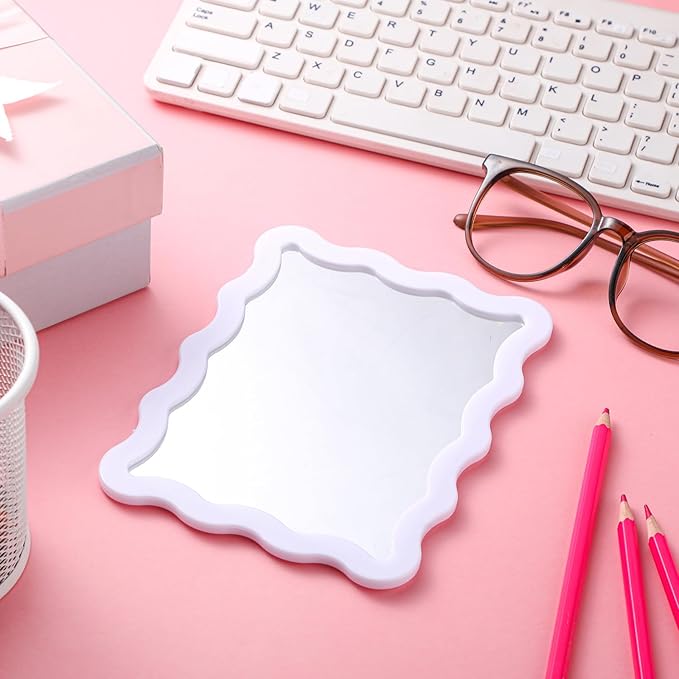 Leinuosen 1 Pcs Scalloped Magnetic Locker Mirror Small Real Glass Makeup Mirror with Magnetic Backing Cute Locker Decorations for Office Cabinet Lockers Accessories (5 x 7 Inch,White)