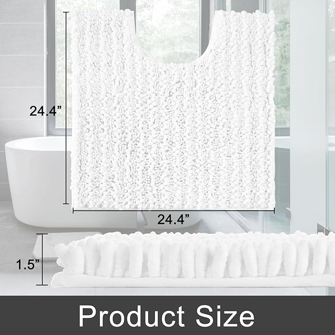 Yimobra Toilet Rug U Shaped Washable 24x24 Inch - Ultra Soft Absorbent Chenille Bath Rugs for Toilet, Quick Dry & Machine Washable, Non Slip Contour Bathroom Mat, White