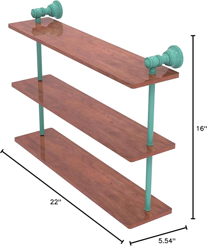 Allied Brass CL-5-22-IRW-SFG Carolina Collection 22 Inch Triple Wood Shelf, Sea Foam Green