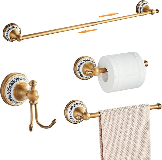Antique Bronze Bathroom Hardware Set,Adjustable Towel Rack, Toilet Roll Paper Holder,Hand Towel Holder,Hook, Bathroom Accessories Set Wall Mounted