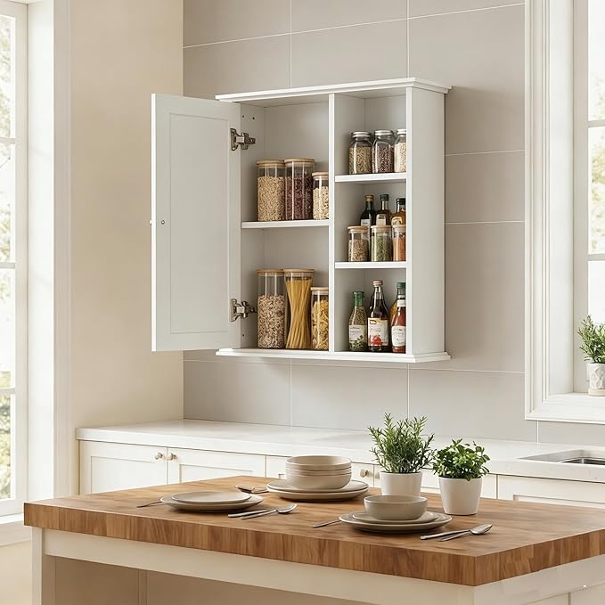 The Wide Usage Wall Medicine Cabinet with Storage Shelves & Anti-Dust Door for Bathroom, Living Room, Kitchen, Entryway,Bedroom（White）