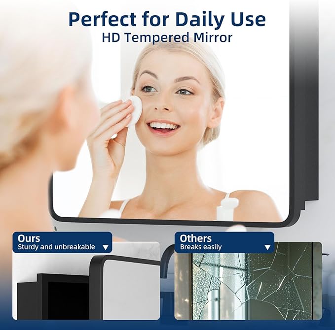 Medicine Cabinet 20 x 28 Inch, Black Bathroom Medicine Cabinet with Mirror,Metal Beveled Mirror, Adjustable Shelves, Recessed or Wall Mount, Sturdy & Solid, Bathroom Mirror with Storage