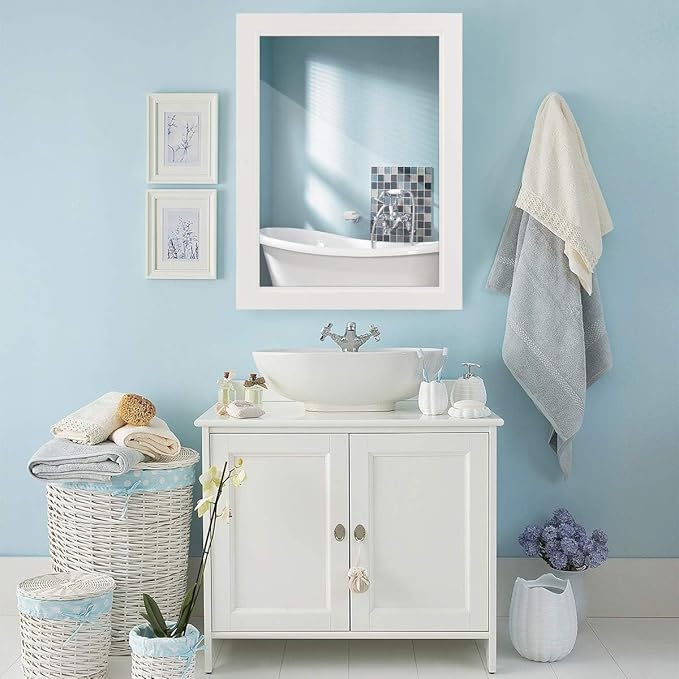 FUTADA Bathroom Medicine Cabinet with Mirror, Wall-Mounted Storage Organizer, Adjustable Shelf & Single Door, Modern Mirror Cabinet for Living Room, Bedroom, Hallway (White)