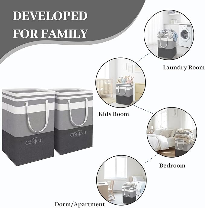 6 Pack Large Laundry Hamper Collapsible Clothes Basket Storage Bin,Waterproof Fabric Long Handles Folding College Dorm Essentials Bedroom Home Organization Dirty Washing（Grey,75L×6）