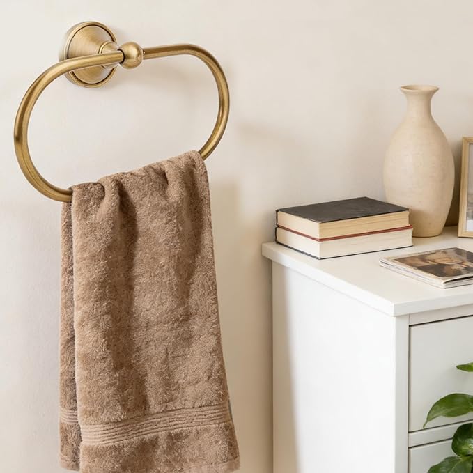 2pcs Antique Brass Toilet Paper Holder, Retro Brass Hand Towel Ring Tissue Roll Paper Hanger Wall Mounted Bathroom Accessories for Home Hostel