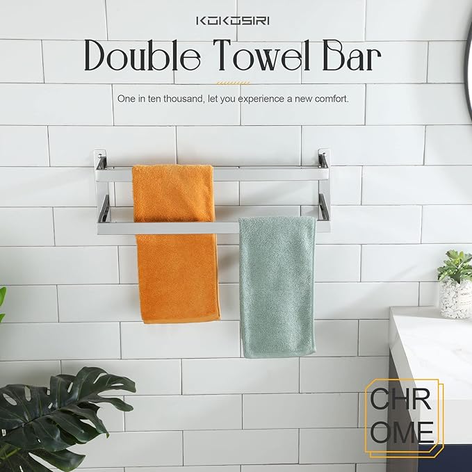KOKOSIRI Towel Bars Bath Towel Holders 20-Inch Chrome Bathroom 2-Tiers Ladder Towel Rails Wall Mounted Towels Shelves Rack Polished Stainless Steel, B5008CH-L20