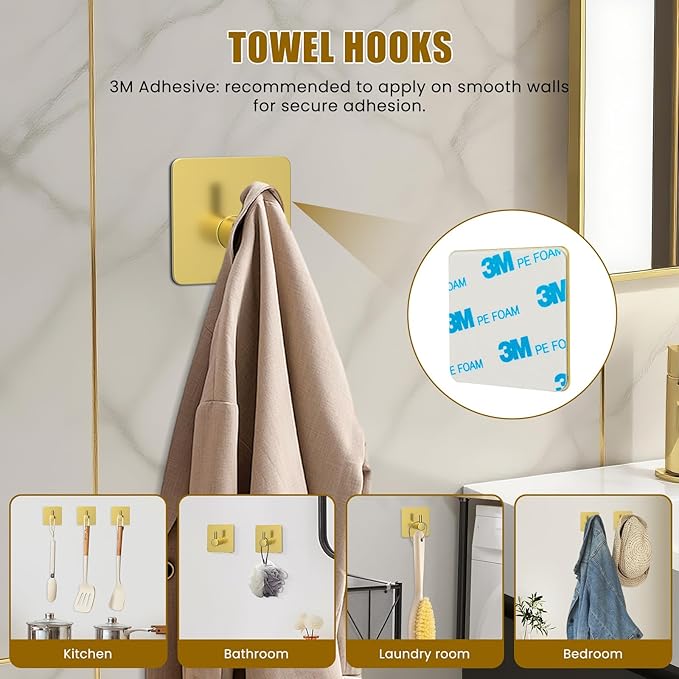 Brushed Gold 5 Piece SUS304 Stainless Steel Bathroom Accessories Set, 24 Inch Towel Bar Set, Round Bathroom Accessories Kit Wall Mounted, Minimalist Design for All Styles Bathrooms (Gold)