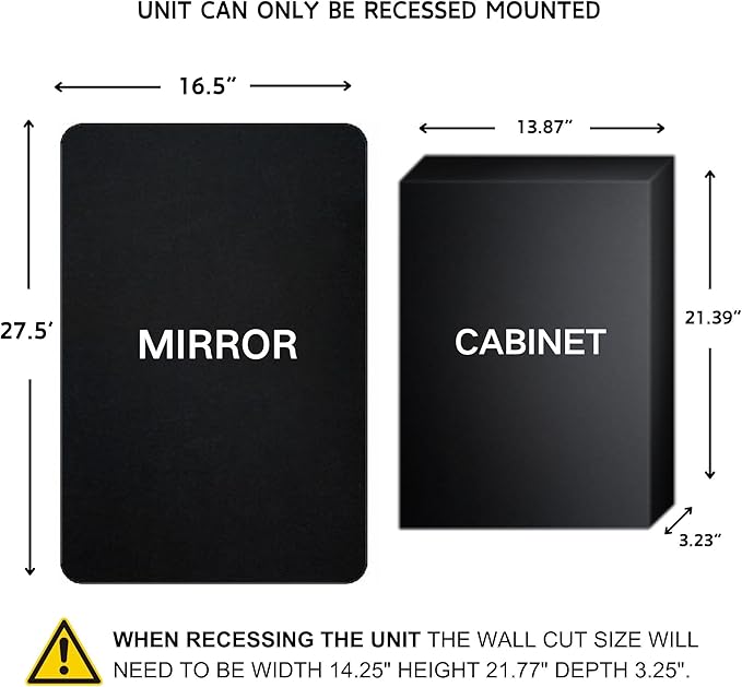 Matt Black Rectangle Recessed Bathroom Medicine Cabinet with Mirror Stainless Steel Metal Framed Rounded Rectangular Bathroom Cabinet with Mirror 16.5x27.5''