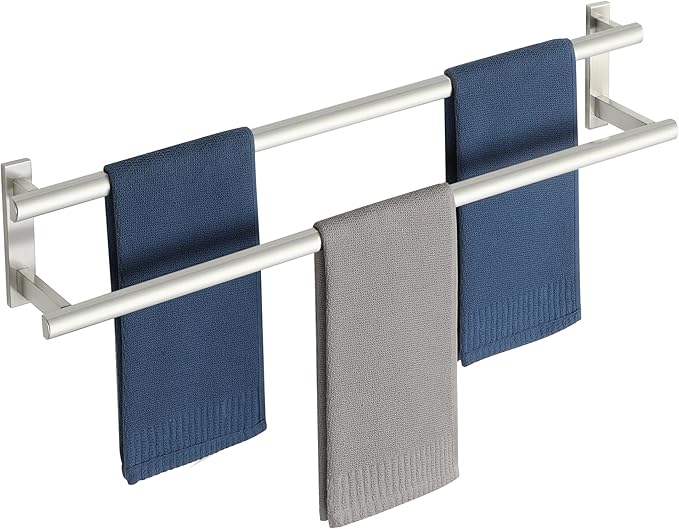 SAYAYO Double Towel Bar for Bathroom, 31.5 Inch Brushed Nickel Bath Towel Rack Towel Holder Wall Mounted, SUS304 Stainless Steel