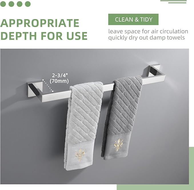 Bath Towel Bar 23.74", Angle Simple SUS304 Stainless Steel Bathroom Towel Holder, Shower Towel Rod, Single Towel Hanger Bar, Clothing Towel Rack for Wall, Polished Chrome