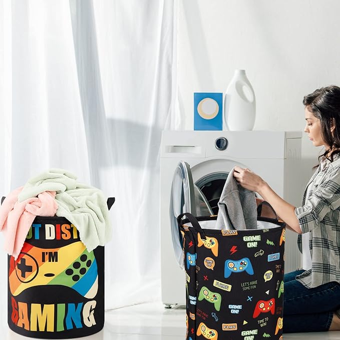 Zhehao 2 Pcs Easter Gamer Laundry Basket Boys Kids Laundry Hamper Gamer Room Decor Gaming Storage Basket Hamper Clothes Organizer Nursery Toy Storage Bin for Gifts Bedroom Bathroom Decoration(Classic)