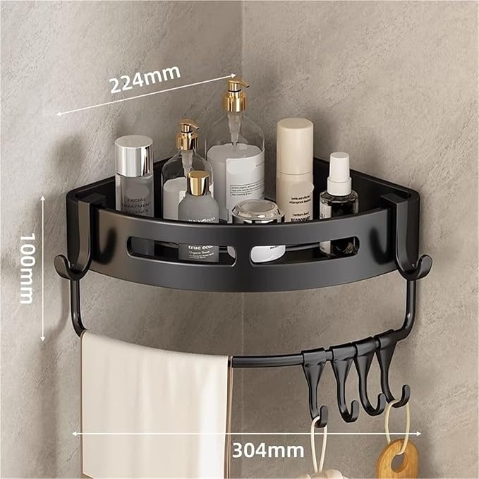 Triangular Wall-Mounted Shelf for Bathroom Or Toilet Area Rectangle Additional Balcony Storage Space for Small Bathrooms(Black,Semicircle_1PCS with Bars)
