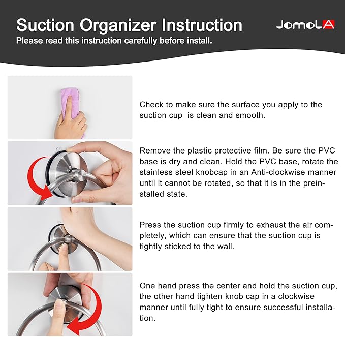 JOMOLA Towel Ring Suction Towel Holder for Bathroom Stainless Steel Kitchen Towel Rail Rack Drill Free Bath Towel Holder Bathroom Accessories Brushed Finish