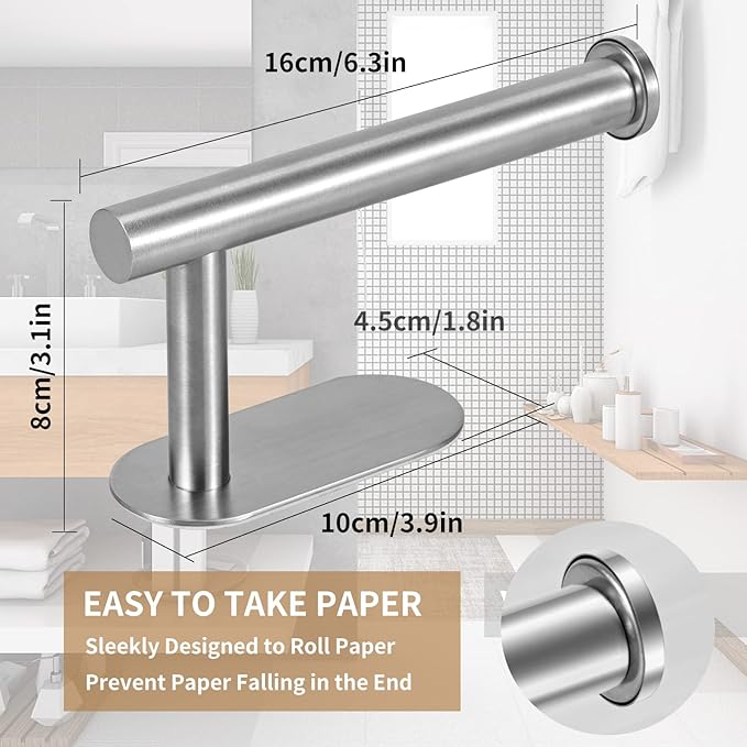 LAYUKI Toilet Paper Holder,Brushed Nickel,Wall Mount, Upgraded Adhesive Toilet Roll Holder,no Drilling,Bathroom/Rv/Washroom,SUS 304 Stainless Steel,Rustproof (Silver, 2 Pieces)