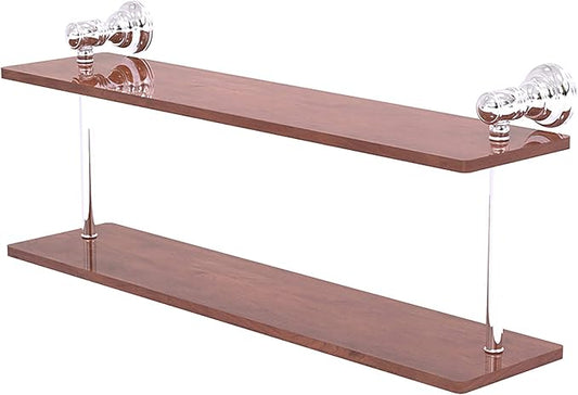 Allied Brass CL-2-22-IRW Carolina Collection 22 Inch Two Tiered Wood Shelf, Polished Chrome