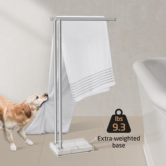 KES Free Standing Towel Racks for Bathroom, 2-Tier Towel Stand for Bathroom Floor with Weighted Natural Marble Base 3X Thicker, 18/8 Stainless Steel, Brushed Finish, BTH235-2