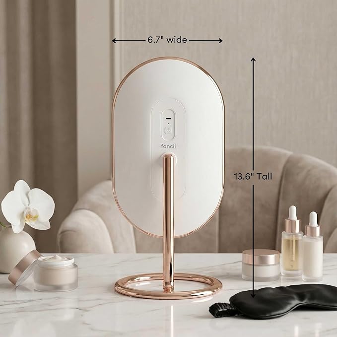 Fancii LED Lighted Vanity Makeup Mirror, Rechargeable - Cordless Illuminated Cosmetic Mirror with 3 Dimmable Light Settings, Dual Magnification - Vera (Rose Gold)