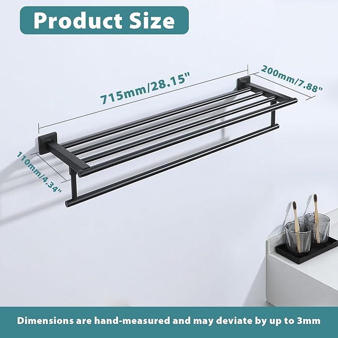 Alise 28 Inch Towel Racks for Bathroom Wall Mounted,Bathroom Towel Rack with Tower Bar,Double Towel Racks for Bathroom,SUS304 Stainless Steel Bathroom Towel Holder Matte Black