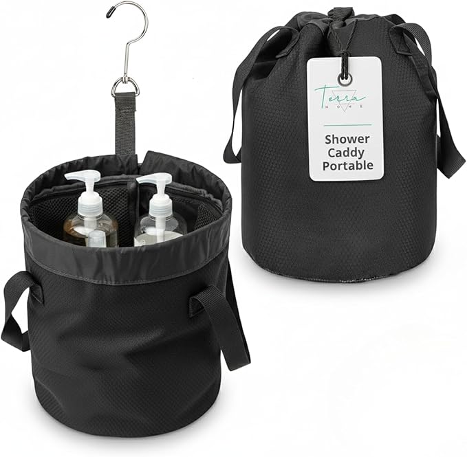 Quick Dry Mesh Shower Caddy for College Dorms – Lightweight Shower Caddy Mesh with Drawstring Top, Breathable Mesh Bottom, and Multiple Pockets with Zippers for Cruise Essentials for Shower (Black)
