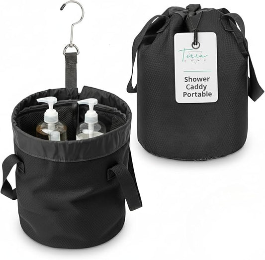 Quick Dry Mesh Shower Caddy for College Dorms – Lightweight Shower Caddy Mesh with Drawstring Top, Breathable Mesh Bottom, and Multiple Pockets with Zippers for Cruise Essentials for Shower (Black)