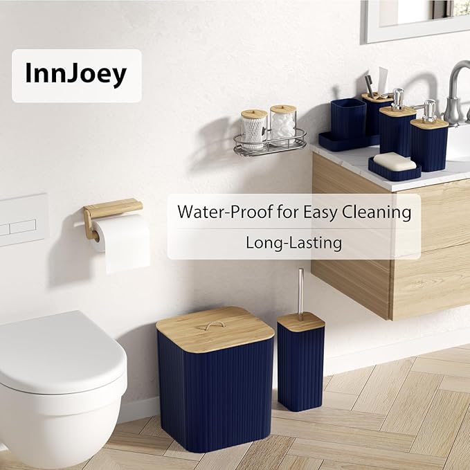 Bathroom Accessory Set - 25PC Bathroom Sets with Shower Curtain and Rugs, Navy Blue Bathroom Set, Bathroom Accessories Set, Shower Curtain Sets with Rugs, Bathroom Trash Can & Soap Dispenser