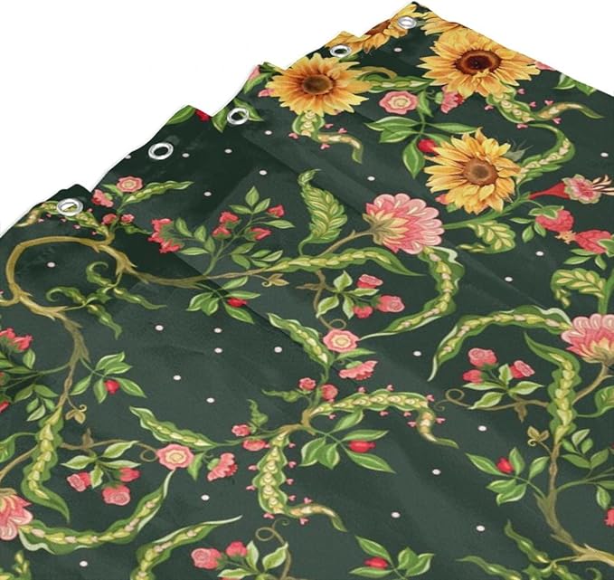 Modern Abstract William Morris Art Waterproof Fabric Shower Curtain,Fantasy Galaxy Boho Floral Sunflower Soft Hotel Quality Cloth Shower Light-Weight & Machine Washable - 72L x66W