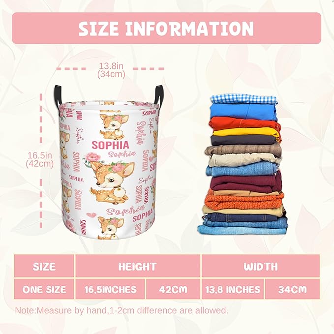 Personalized Deer Laundry Baskets, Custom Deer Gifts with Customized Name, Collapsible Laundry Hamper for Kids Adults Home Decoration,16.5 X 13.8in